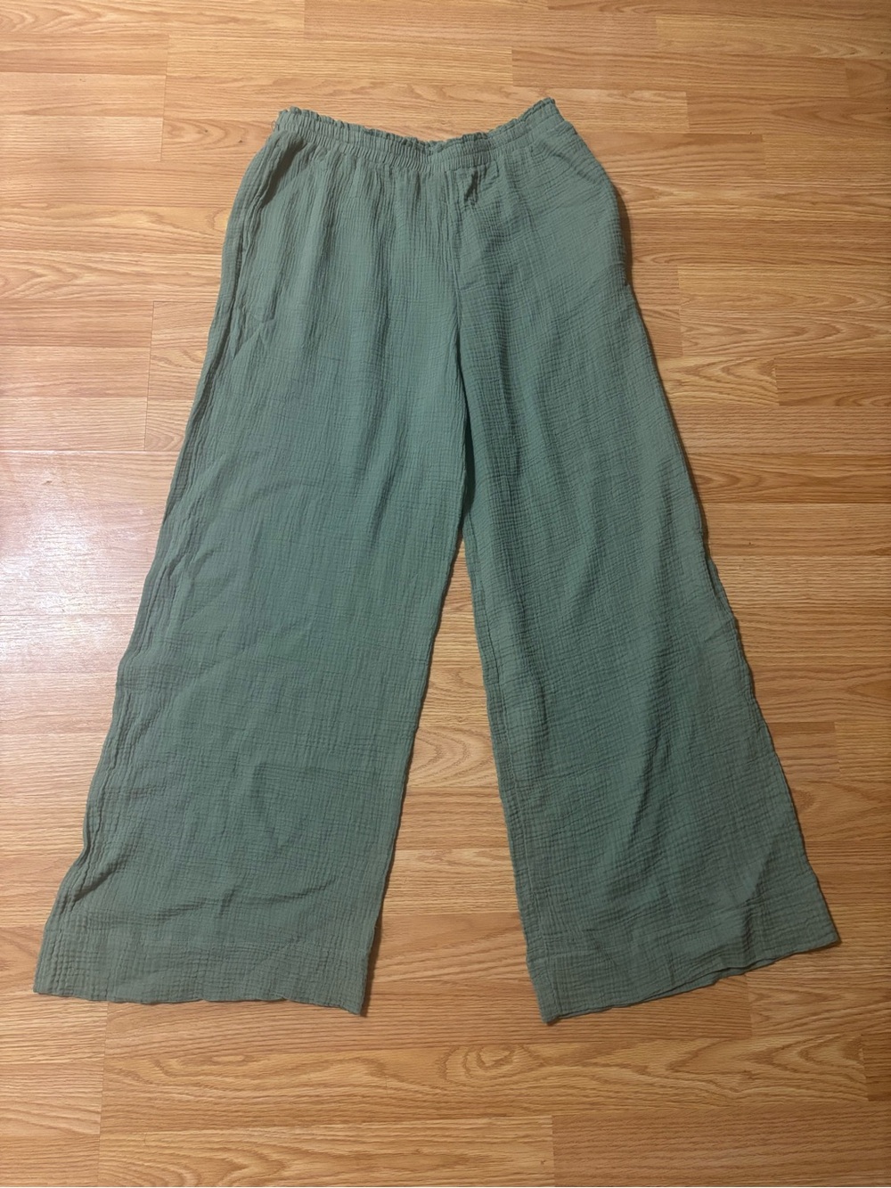 Shade & Shore 100 % Cotton Olive Green Wide Leg Beach Pants